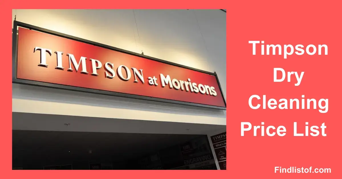 Timpson dry cleaning price list