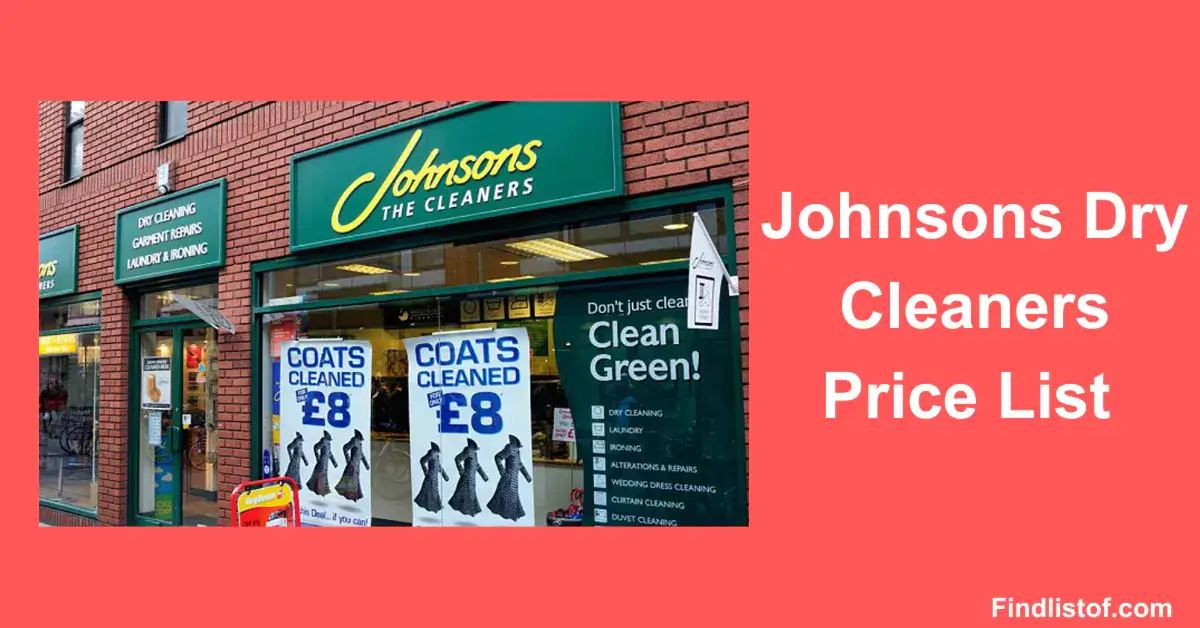 Johnsons Dry Cleaners Price List